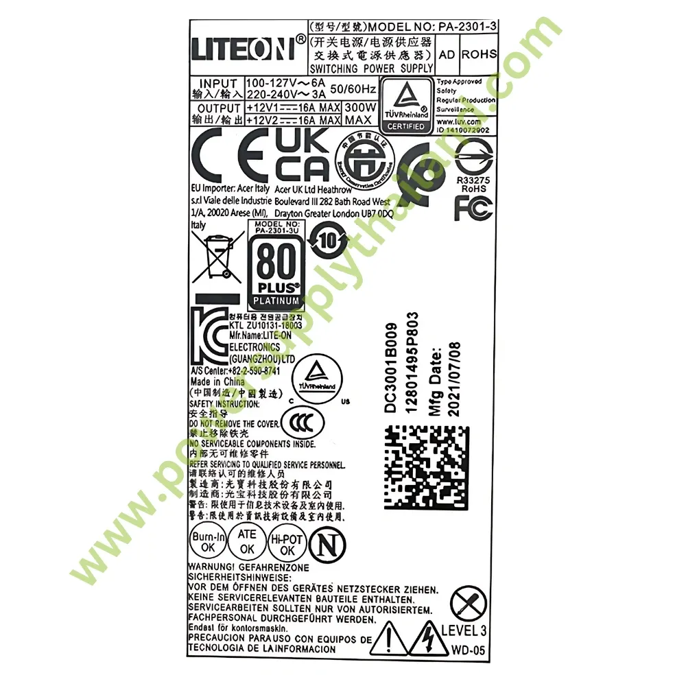 ใหม่ Power Supply Acer Veriton ES2740G ลดราคา 300W PSU Acer ES2740 ขายพาวเวอร์ซัพพลาย Acer ทุกรุ่น PA-2301-3 ES2740G