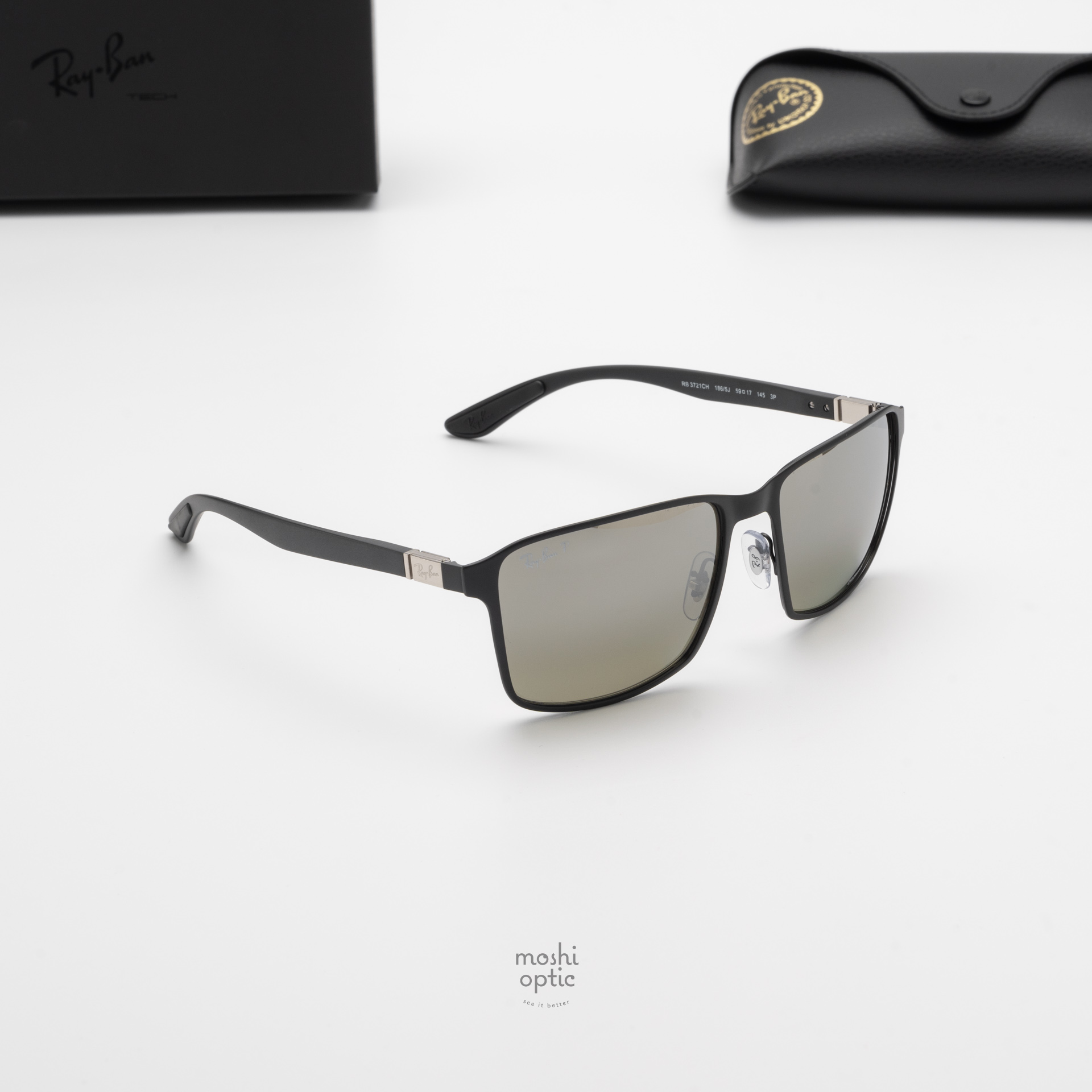 แว่นกันแดด Ray-Ban Chromance RB3721CH 186/5J Black on Black