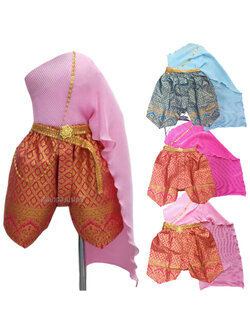 ชุดไทยเด็กผู้หญิง ชุดสไบโจงเด็กพร้อมเครื่องประดับ ชุดไทยลอยกระทง