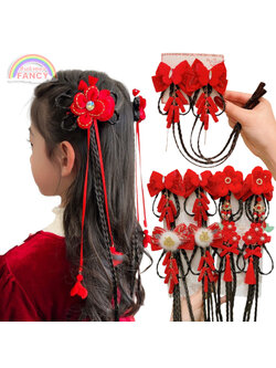 กิ๊บผมตรุษจีนพร้อมหางเปีย ประดับผมตรุษจีน กิ๊บแต่งผมพส.จีน