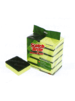 3M Scotch-Brite แผ่นใยขัดสีเขียว + ฟองน้ำสีเหลือง 3 x 4 นิ้ว (40 แผ่น/ กล่อง)