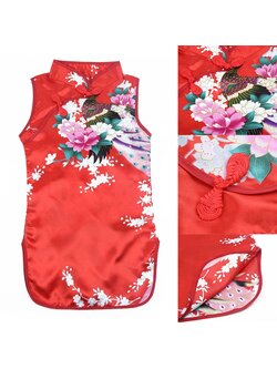 กี่เพ้าเด็กสีแดง ชุดจีนเด็กผู้หญิง ชุดกี่เพ้าตรุษจีนเด็ก