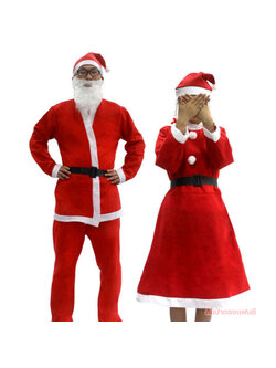 ชุดคริสต์มาสผู้ใหญ่ ชุดซานตาครอส ชุดแซนตี้ แบบผ้าสำลีบางเนื้อหยาบ