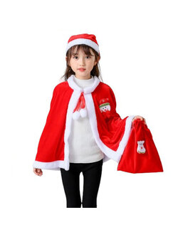 ชุดเซทคริสต์มาส 4ชิ้น ผ้าคลุม+หมวก+กระเป๋า+เข็มกลัด