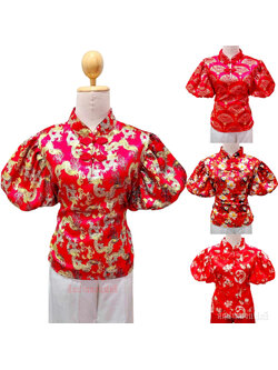 เสื้อแฟชั่นตรุษจีนผู้หญิง แฟชั่นสาวหมวย เสื้อคอจีนแขนบอลลูน