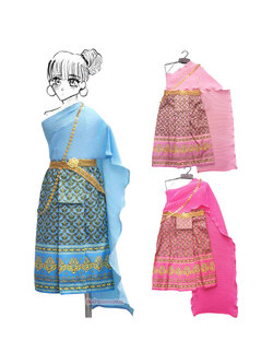 ชุดไทยเด็กผู้หญิง ชุดไทยเด็กสไบผ้าถุงพร้อมเครื่องประดับ