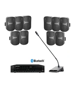 SOUNDVISION Public Address Systems 10 ชุดเครื่องเสียงประชาสัมพันธ์ มิกเซอร์ยึดแรกส์ 300 วัตต์ ไมค์พูดปราศรัย และลำโพงติดผนังขนาด 6.5 นิ้ว