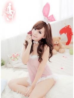 ชุดกระต่ายซีทรูสีชมพู ขนนุ่มปุกปุยน่ารัก