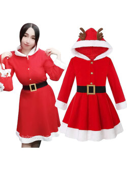 ชุดคริสต์มาสแบบเสื้อโค้ทมีฮูดเขากวาง ชุดคริสต์มาส ชุดซานตี้ แซนตี้