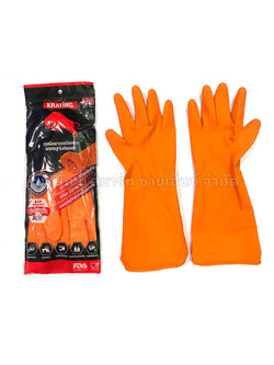 ถุงมือยางแบบหนา มี ซับใน สีส้ม ตรากระทิง