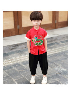 ชุดตรุษจีนเด็กผู้ชาย ชุดหล่อเเด็กผู้ชายธีมจีน