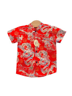 เสื้อเชิ้ตตรุษจีนเด็กผู้ชาย เสื้อเชิ้ตสีแดงลายมังกรสำหรับเด็ก