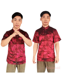 เสื้อตรุษจีนผู้ชาย เสื้อตรุษจีนผู้ใหญ่ เสื้อจีนโบราณสีแดงเข้ม