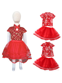 ชุดแฟชั่นตรุษจีนเด็กผู้หญิง ชุดเซทเสื้อกระโปรงตรุษจีนเด็ก