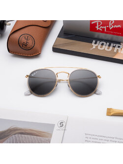 Ray-Ban RB3647N 921048 Round Double Gold Black Polarized