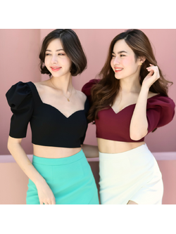Lism S-018 Bold Sweetheart Top เสื้อครอปคอหัวใจแขนพัฟ