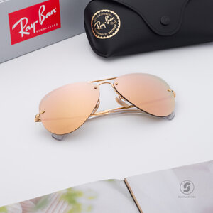 Ray Ban RB3449 001/2Y Aviator Rimless Light Brown Mirror Pink