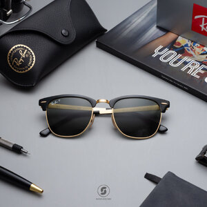 Ray-Ban RB3716 187/58 Clubmaster Metal Gold top black Polarized