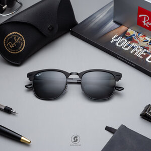 Ray-Ban RB3716 186/R5 Clubmaster Metal Shiny Black Top Matte