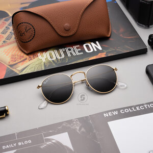 RayBan Round Metal RB3447 919648 Gold Black Polarized