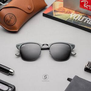 Ray-Ban RB3716 9256B1 Clubmaster Metal Grey on Black
