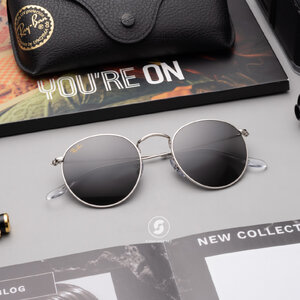 RayBan Round RB3447 9198B1 Silver Dark Grey