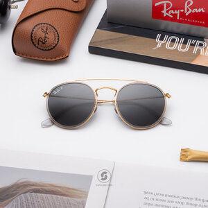 Ray-Ban RB3647N 921048 Round Double Gold Black Polarized