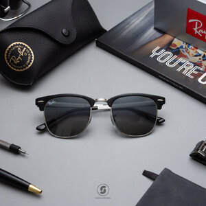 Ray-Ban RB3716 900471 Clubmaster Metal Silver Top Black
