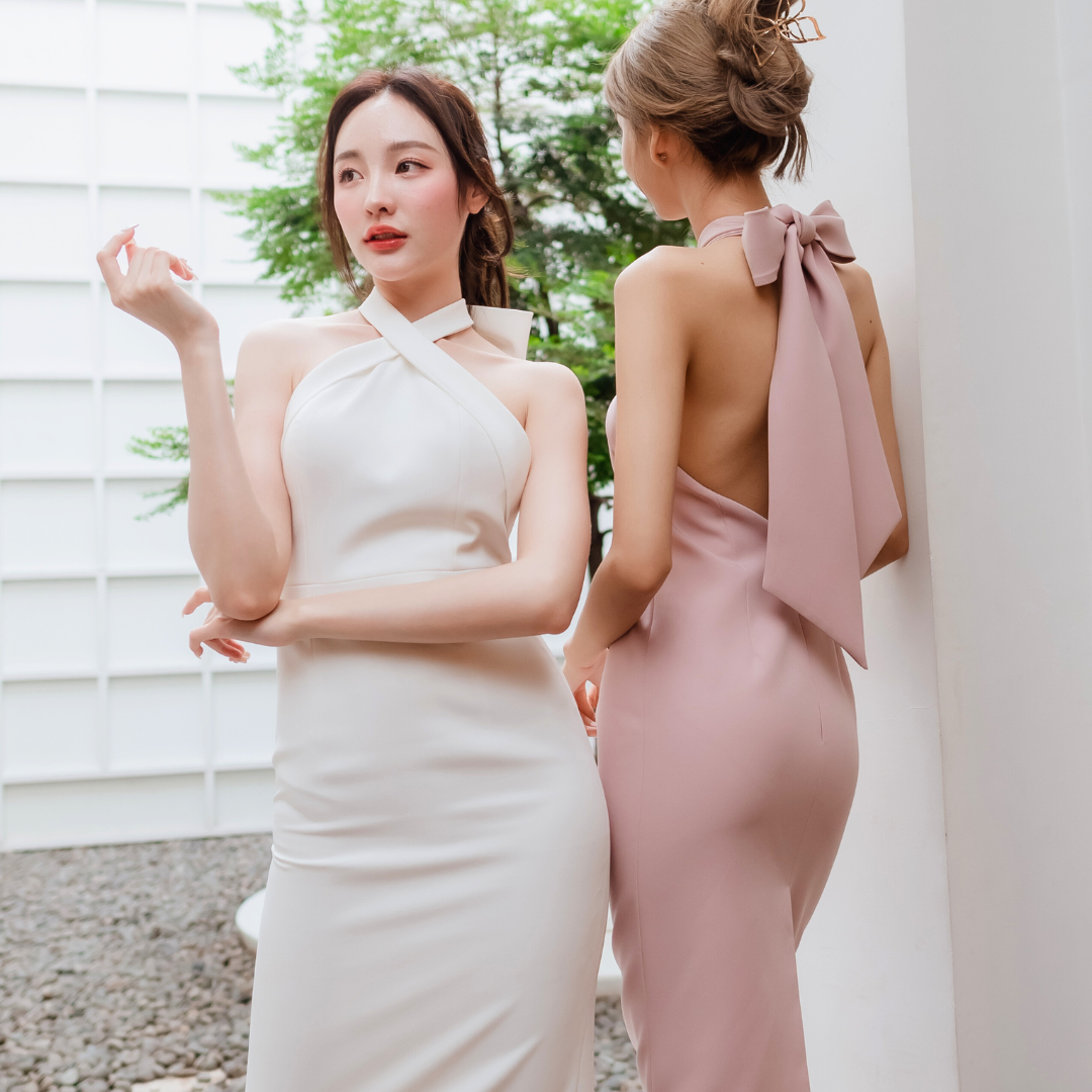 Lism D-084 Elegant Bow Halter Dress เดรสผูกคอโบว์สุดหรู
