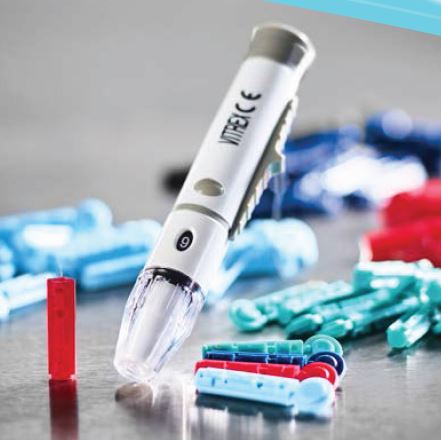 ปากกาเจาะปลายนิ้วและเข็มเจาะปลายนิ้ว (Vitrex Soft Sterile Blood Lancets)