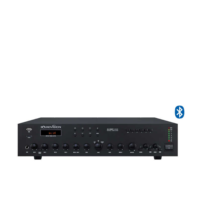 SOUNDVISION SA-300BT มิกเซอร์แอมป์ 300 วัตต์ 5 โซน มีฟังก์ชั่น BLUETOOTH และ USB/SD player
