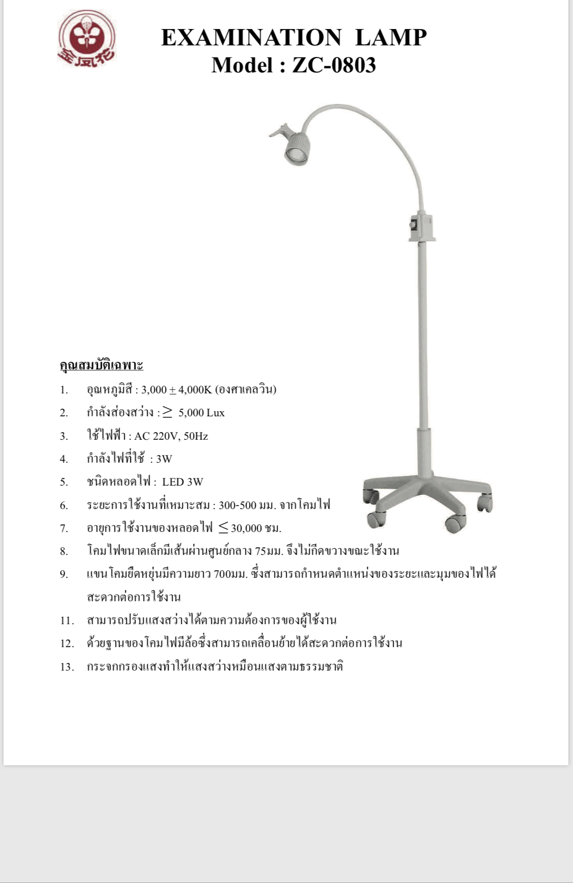 โคมไฟส่องตรวจภายใน รุ่น ZC0803