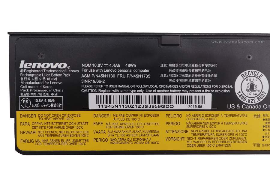 แบตเตอรี่ Lenovo 45N1130 10.8V 48Whr Original ราคา พิเศษ Battery Lenovo ThinkPad L450 L460 L470 T440 T450 T460 T470 X240 X250 X270 ตรงรุ่น