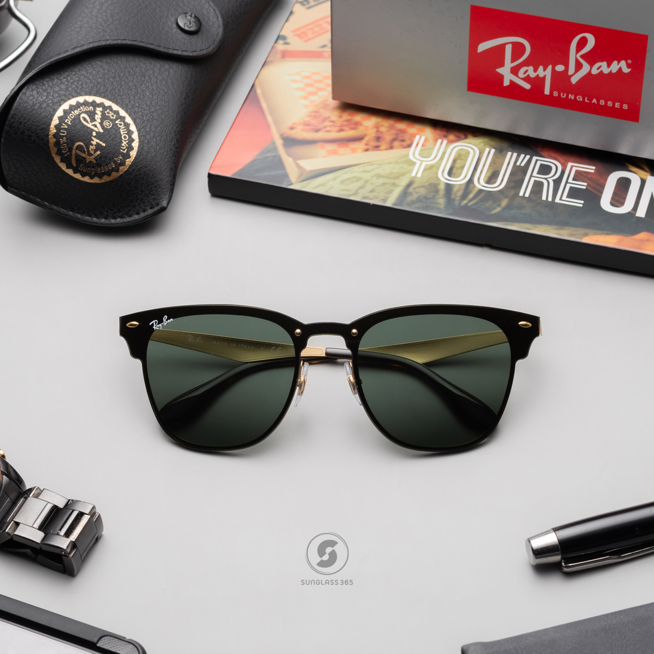Ray-Ban RB3576N 043/71 BRUSCHED GOLD Dark Green