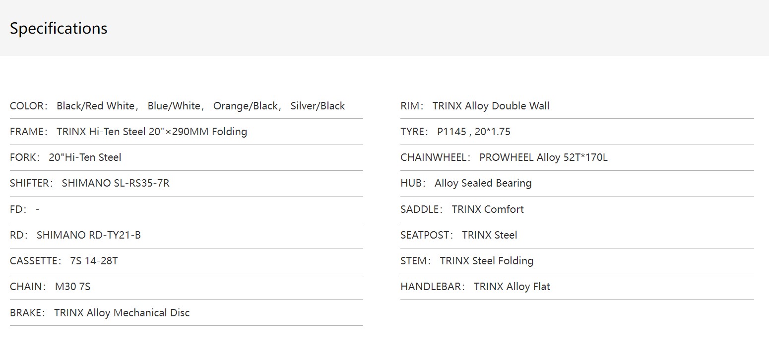 TRINX DOLPHIN 1.0 ปี 2020 รถพับ ล้อ 20นิ้ว เฟรมเหล็ก 7เกียร์ SHIMANO
