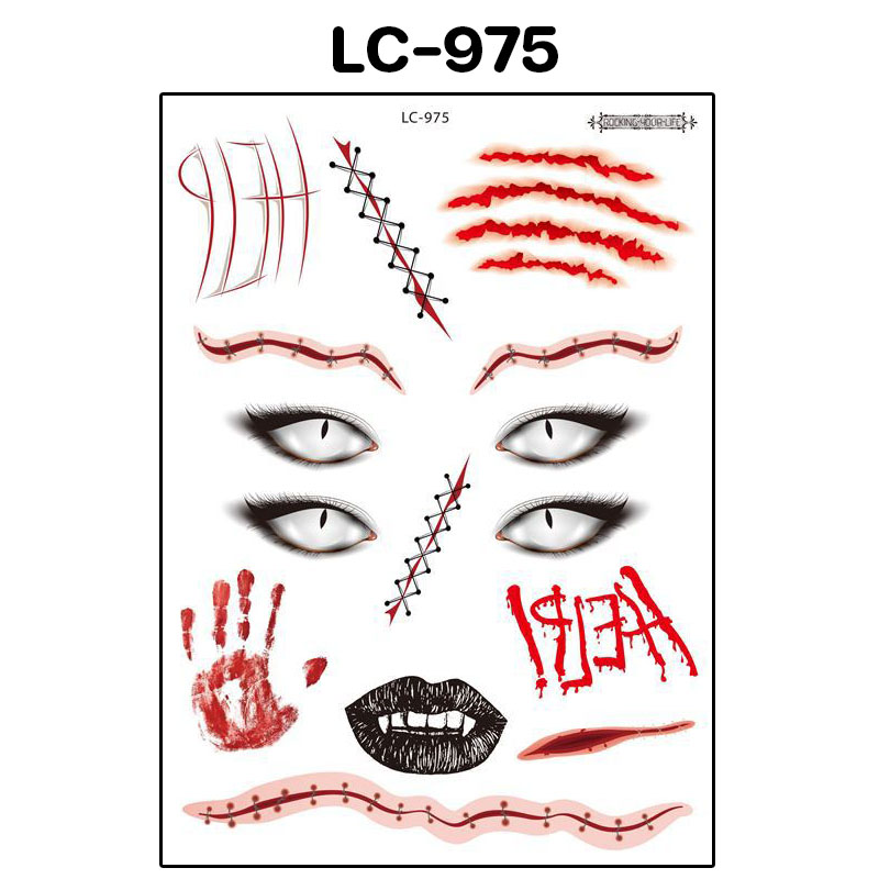 Tattoo แต่งหน้าผีฮาโลวีน สติ๊กทู ลวดลายรอยแผล ลายฮาโลวีนสำหรับตกแต่งร่างกาย