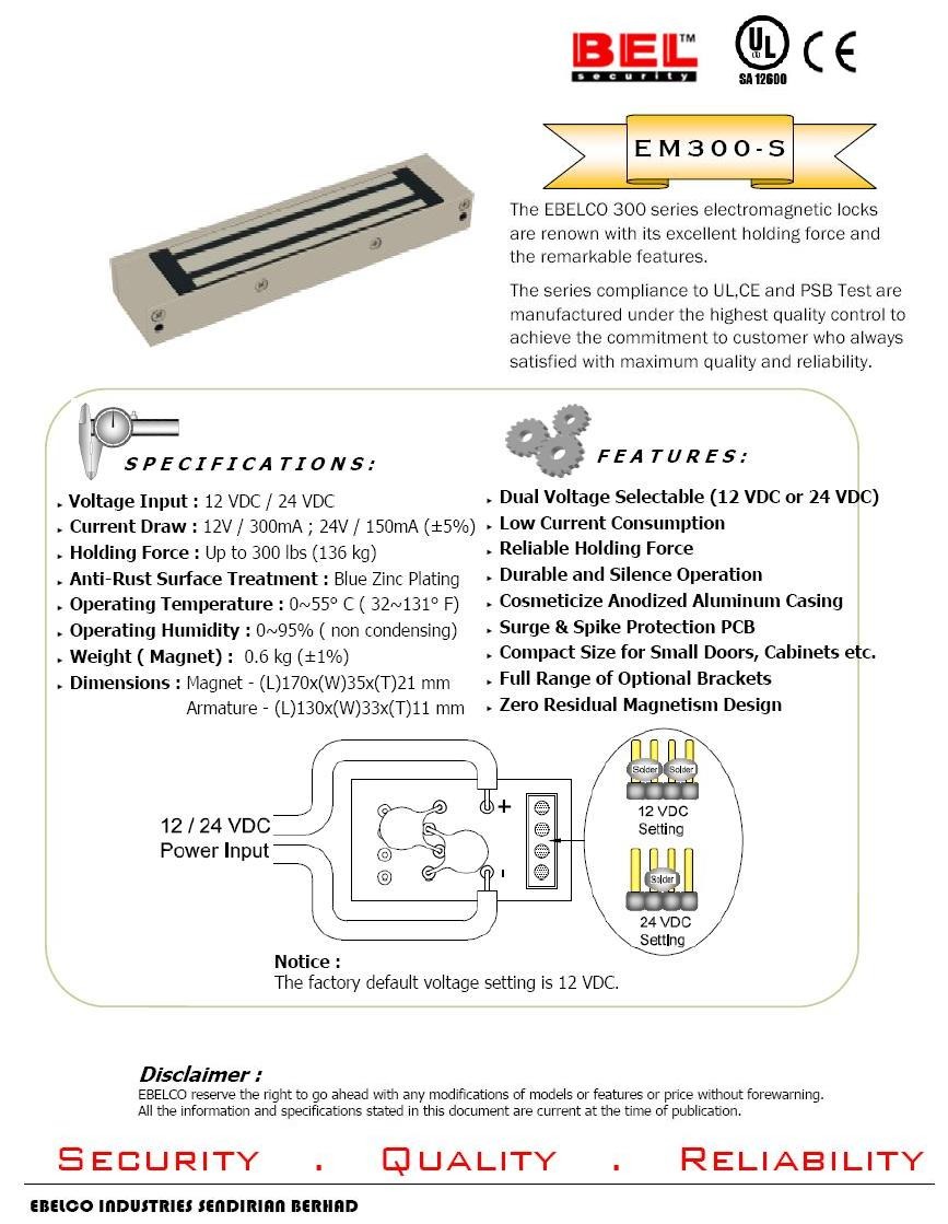 Magnetic lock 300 lbs. (มี LED แสดงสถานะ) + LZ Bracket ยี่ห้อ BEL