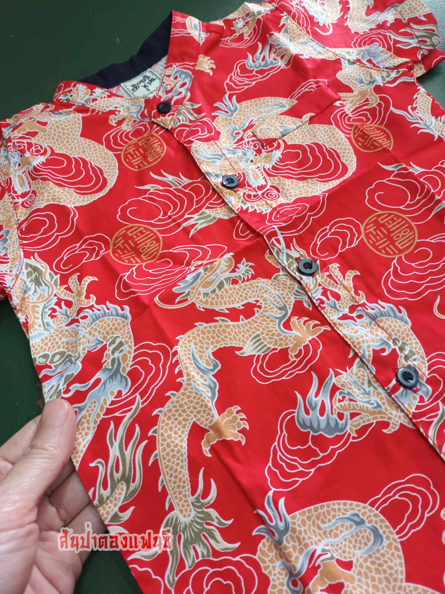 เสื้อเชิ้ตตรุษจีนเด็กผู้ชาย เสื้อเชิ้ตสีแดงลายมังกรสำหรับเด็ก
