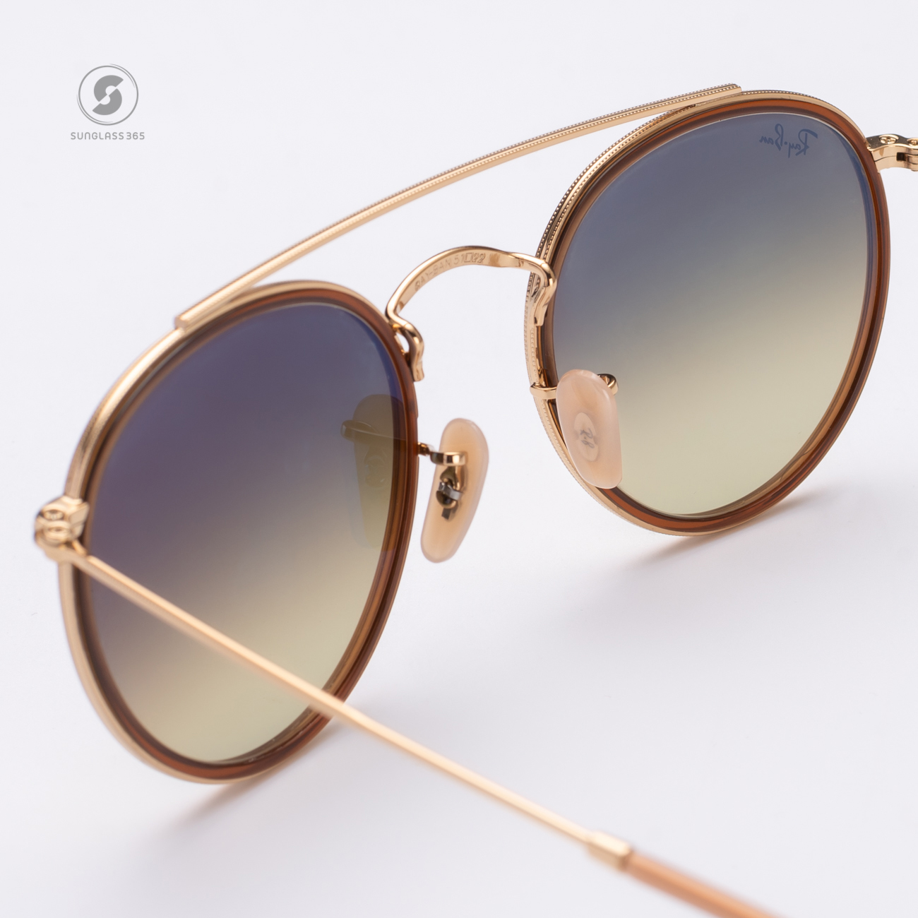 Ray-Ban RB3647N 001/7O Round Double Bridge Gradient Mirror Pink