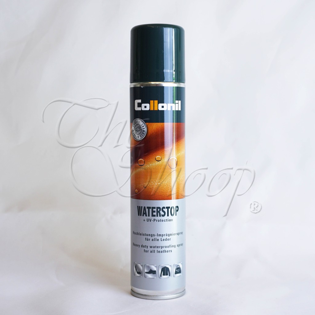 Collonil Waterstop Spray มี 2 ขนาด 200 ml./ 400 ml. สเปรย์กันน้ำสำหรับหนังเรียบ หนังสังเคราะห์