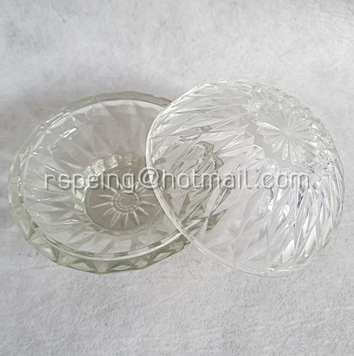 ชามแก้วใสและฝาปิดวินเทจ ลายเพชร อย่างหนา ชุดที่ 1