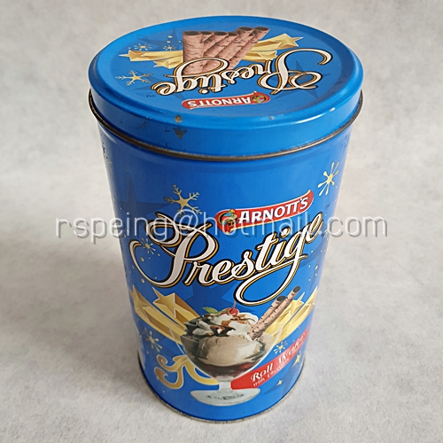 กระป๋องขนมเวฟอร์ Arnott's Prestige สีฟ้า