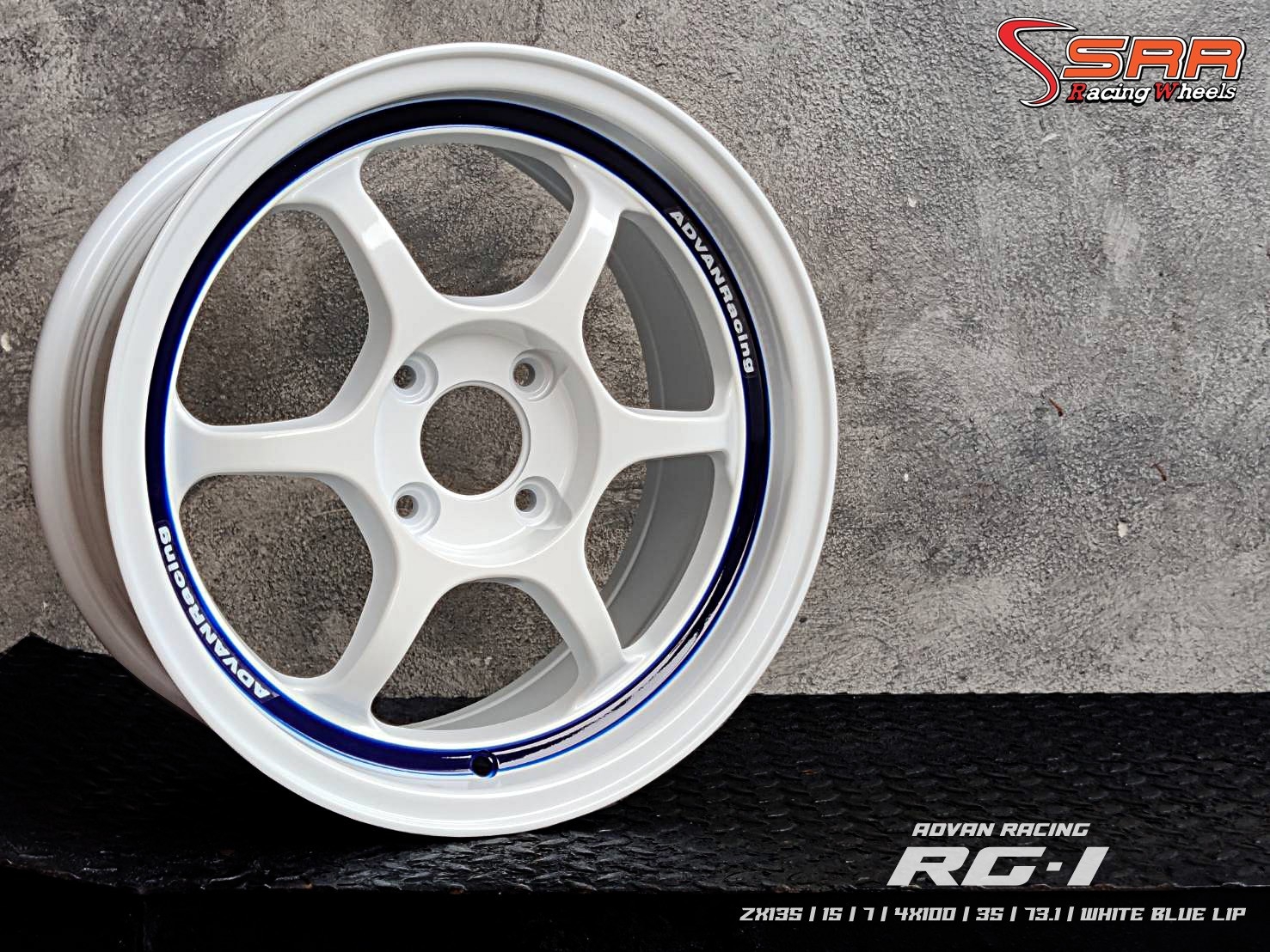 APEX : RG-1 15X7 4H100 35 WHITE BLUE LIP (ขาวขอบน้ำเงิน)