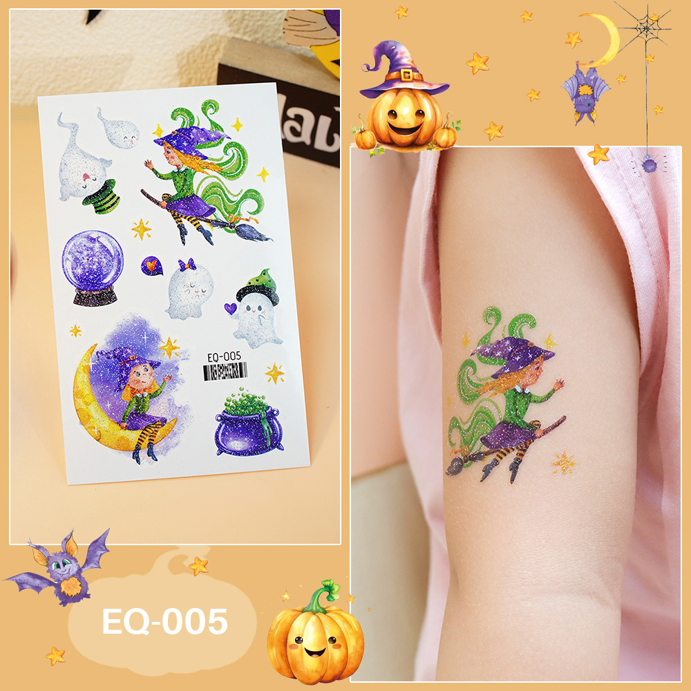 Tattoo Halloween แทททูกลิตเตอร์ลายฮาโลวีน สติ๊กทูลายแม่มด ผีน้อย ฟักทองฮาโลวีน