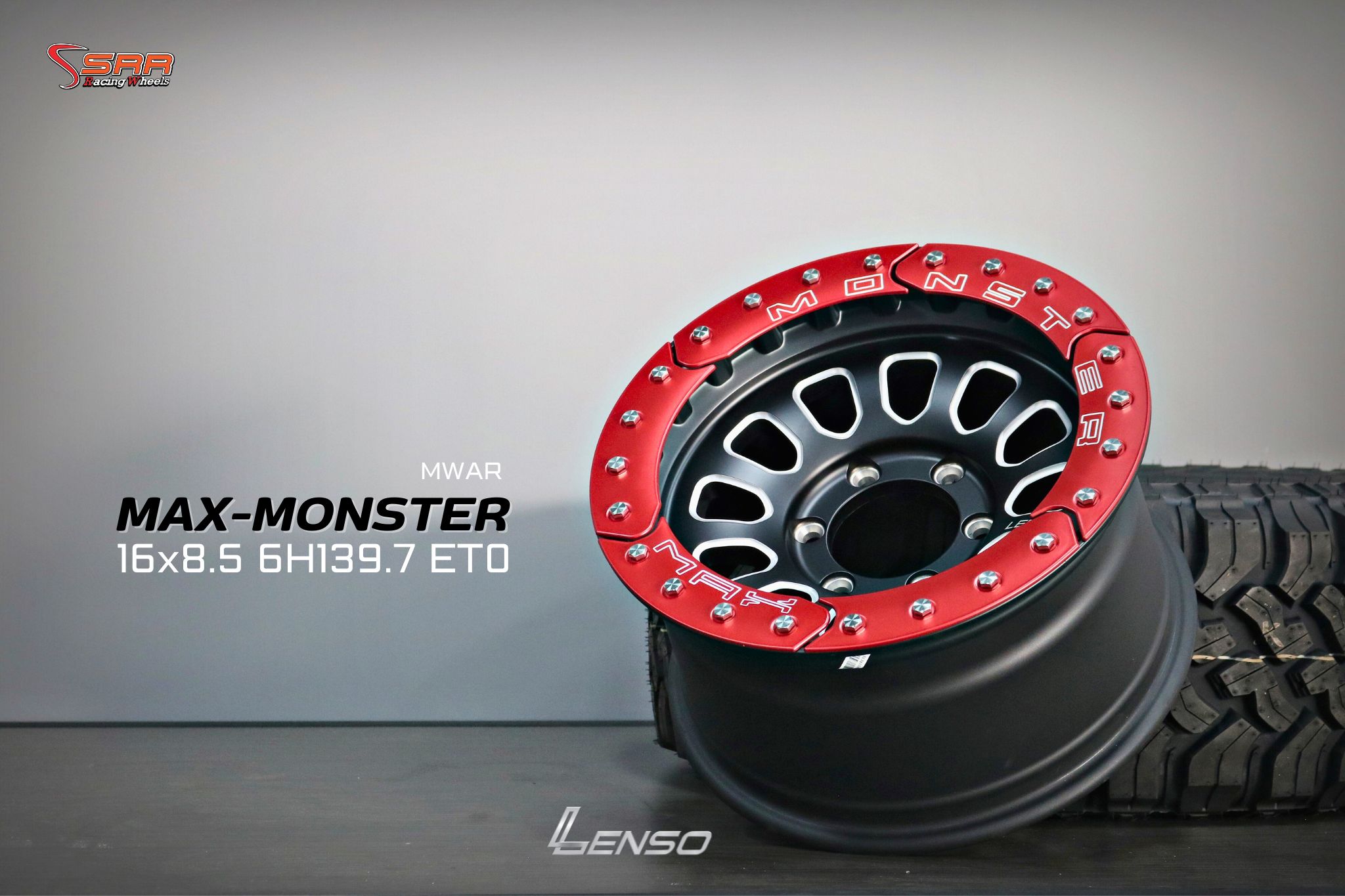 LENSO MAX-MONSTER ขอบ 16" สายลุยตัวจริง สีดำขอบแดง