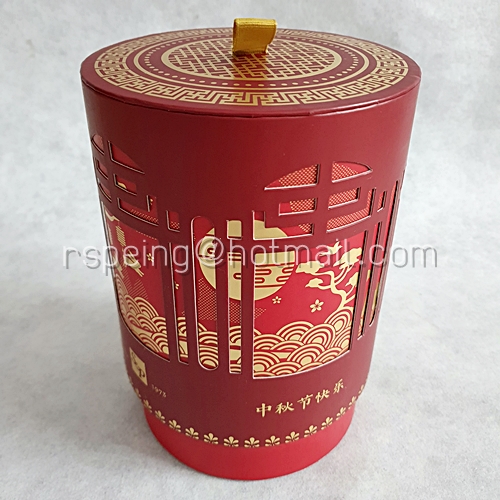 กล่องขนมไหว้พระจันทร์สีแดง (กระดาษ) ลายจีน 4 ชั้น S&P