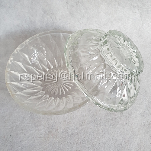 ชามแก้วใสและฝาปิดวินเทจ ลายเพชร อย่างหนา ชุดที่ 2