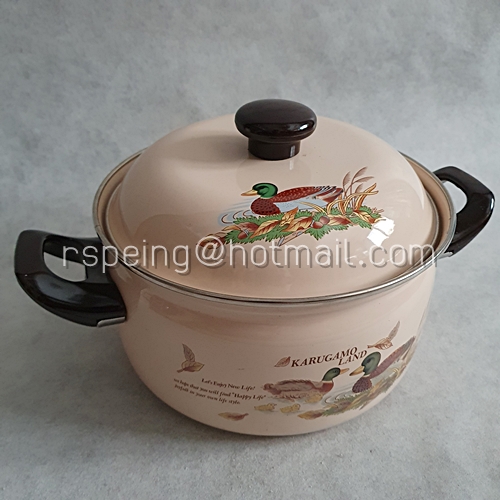 ชุดหม้ออีนาเมล 2 ใบ ลายนกเป็ดน้ำ Karugamo Land สีชมพูพาสเทล