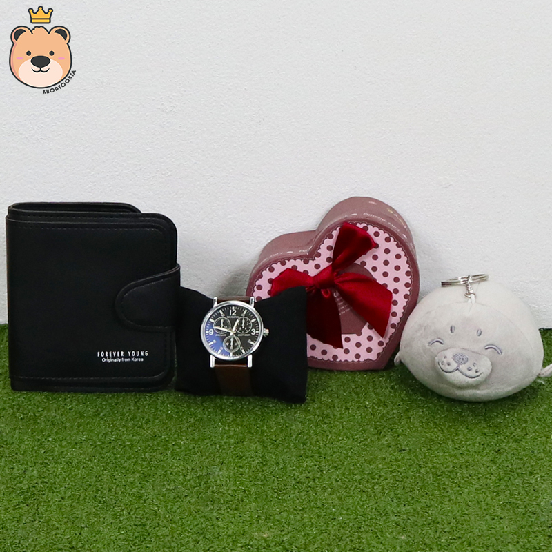 ของขวัญให้แฟนสาว ของขวัญผู้หญิง เม็ดโฟมเต็มกล่อง (กระเป๋าตัง+นาฬิกา+พวงกุญแจอุ๋งๆ ) ของขวัญเซอร์ไพรส์ กล่องเปิดฝา