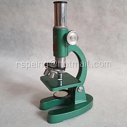 กล้องจุลทรรศน์เก่า 60X-450X BIDHAYA-BHAND พร้อมกล่องไม้ และกล่องแผ่นกระจกตัวอย่างวัตถุ (Microscope Slides)